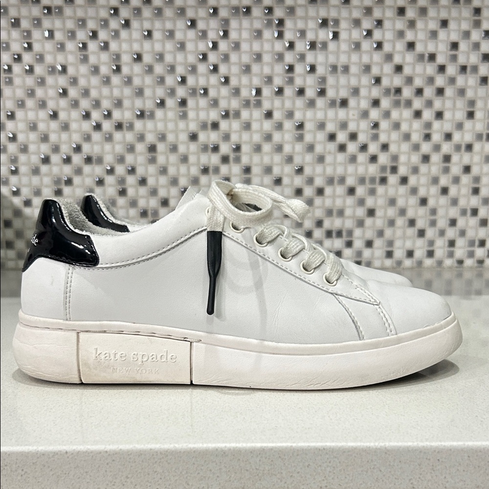 Kate Spade White Sneakers with Black Details- Size 8.5